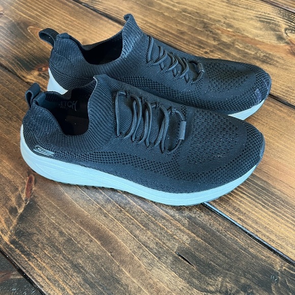 Skechers Black Memory Foam Knit Sneakers, black, size 9, GUC, stretchy, comfort - Picture 1 of 9